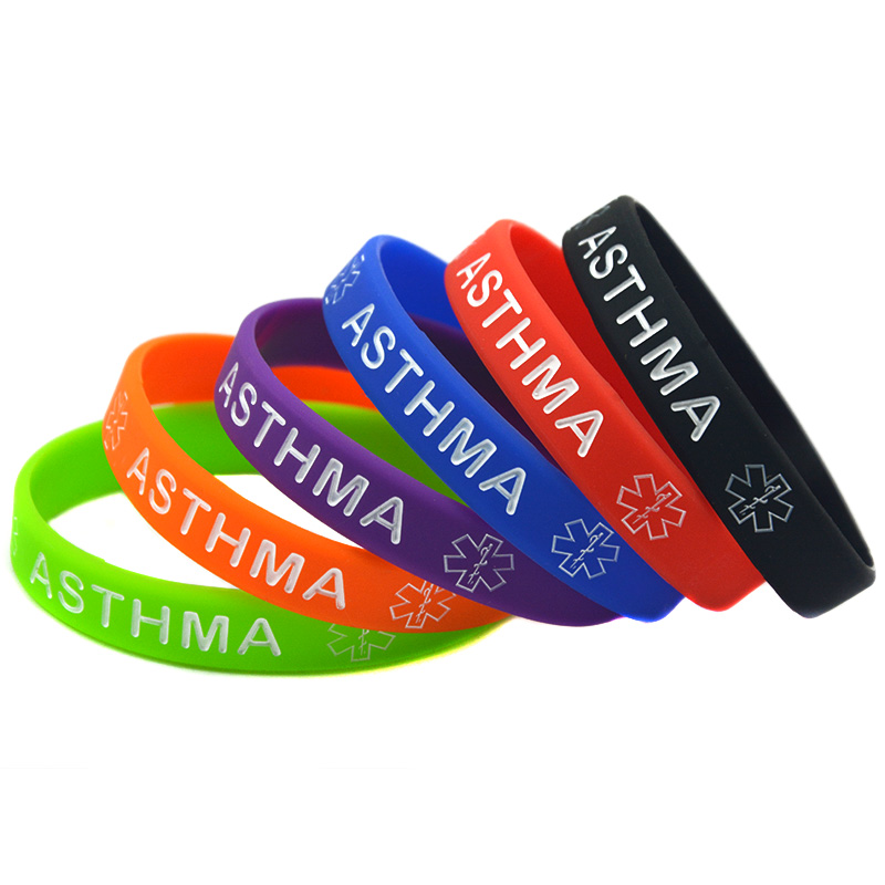 1PC Asthma Silicone Rubber Wristband Adult Size Carry This Message As A Reminder in Daily Life