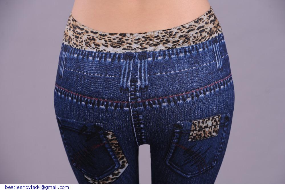 Leopard Waist Belt Printed Fitness Slim Jegging Jean Stretch Leggings Blue Black LC79052