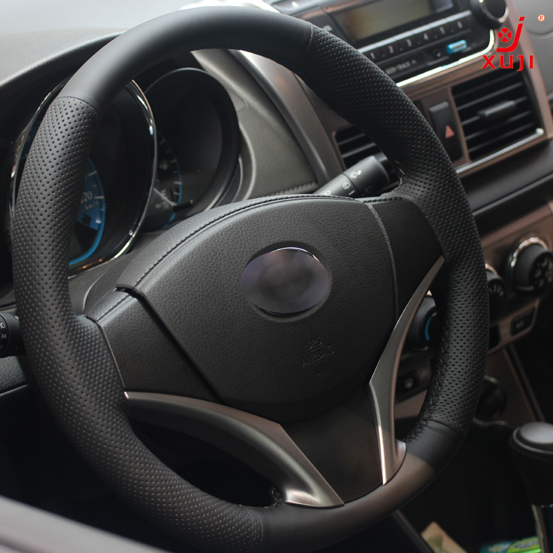 Steering wheel cover Case for Toyota Yaris L 2014 VIOS Genuine leather DIY Hand-stitch Car styling Interior decoration