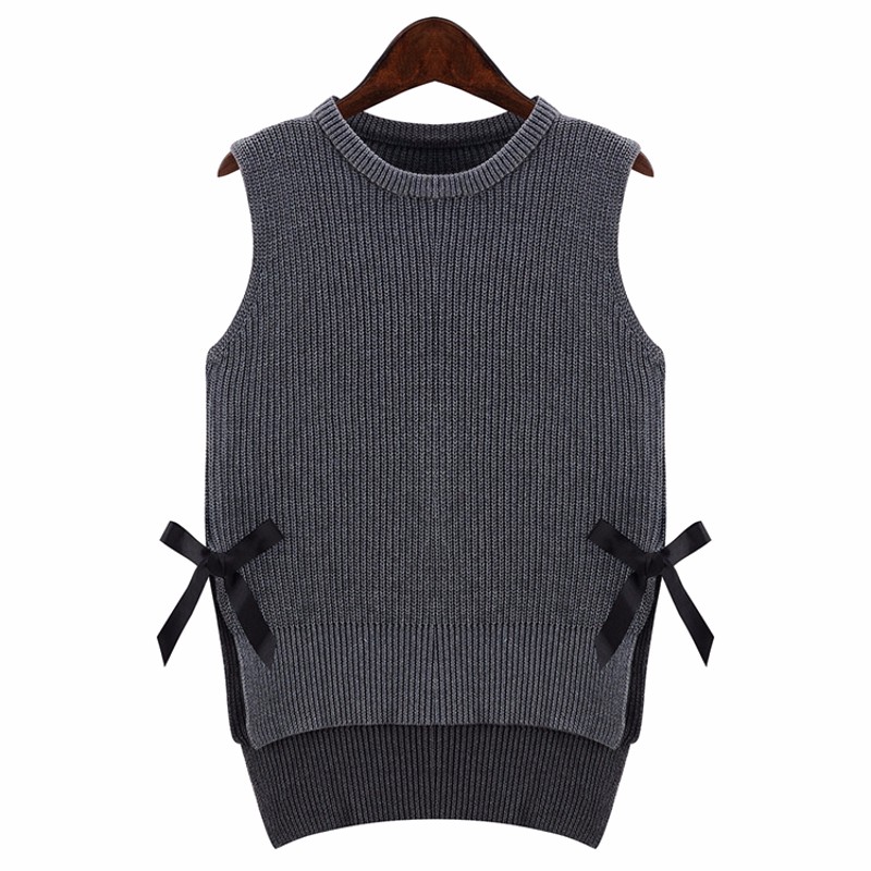Pullover 2015 New Autumn Winter Fashion Women Sweater Loose Bow Sleeveless Sweater Vest Casual Tops Pull Femme Plus Size FG1511
