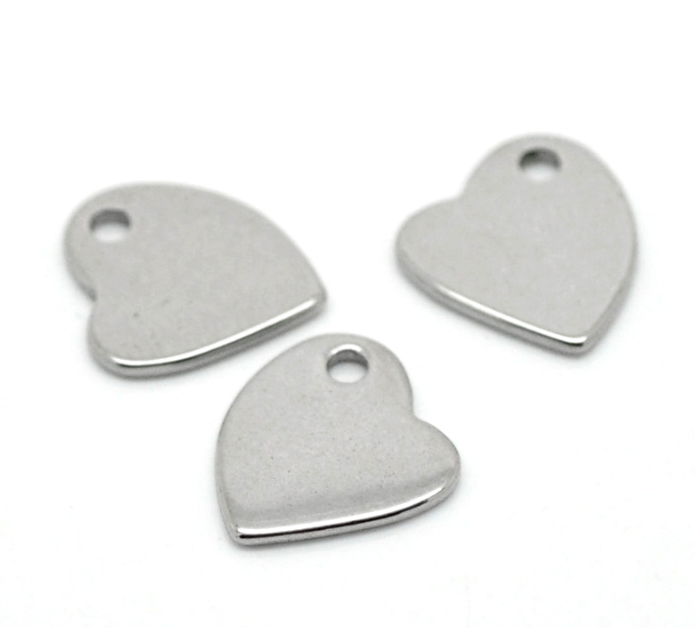 Wholesale-20 Silver Tone Stainless Steel Heart Charm Pendants Blank Stamping Tags 11x10mm