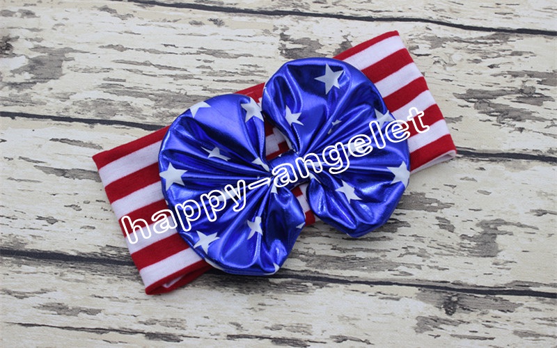 20pcs women/baby Infant knotted bronzing Bow Turban Twist hair band flower 4th of July headband Head Wrap stripe stars HeadWrap FD6549