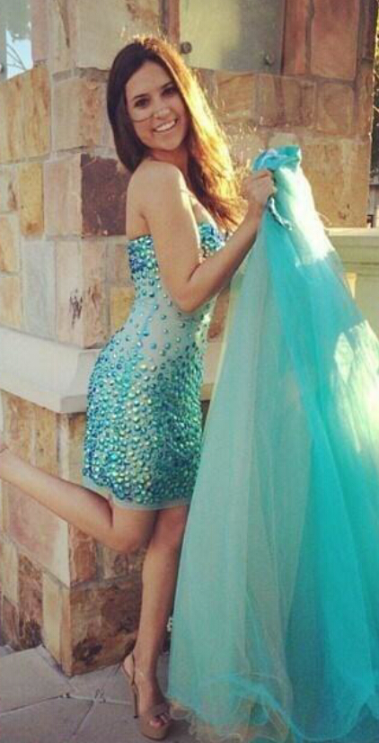 Gorgeous Sweetheart Strapless Prom Dresses Sexy Sheath Backless Mint Chiffon Front Slip Crystals Long Mermaid Evening Dresses For Prom Dress