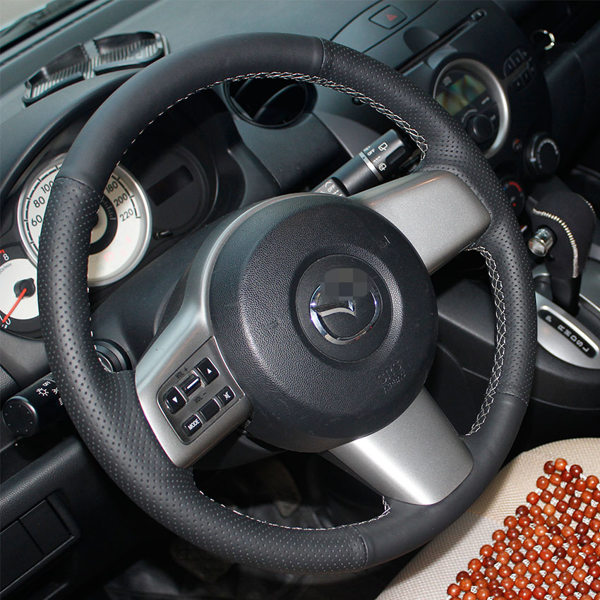 Steering wheel cover Case for Mazda 2 Genuine leather DIY Hand-stitch Car styling Anti-slip