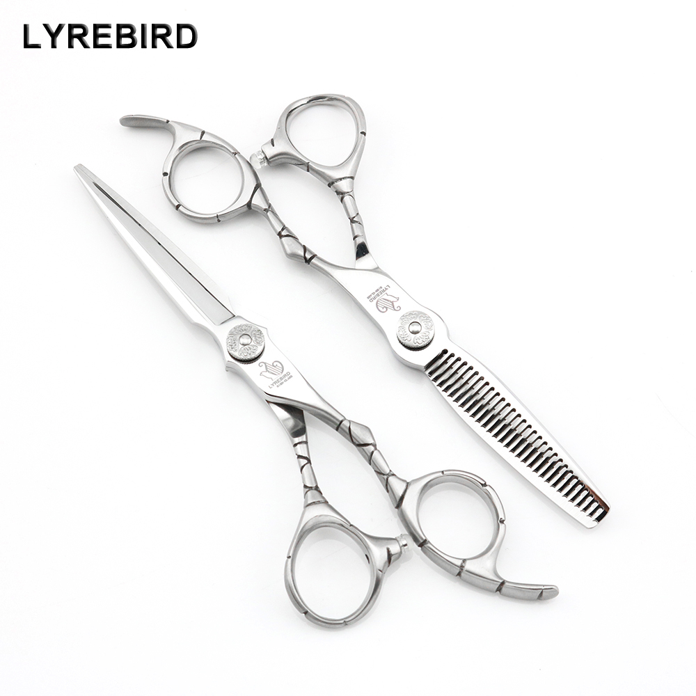 Professional hair scissors 6 INCH Lyrebird HIGH CLASS barber scissors Curved line Handle Engraved Flower Screw Matte silvery handle NEW S2563