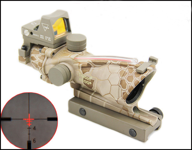 New Arrival ACOG 4X32 Real Fiber Source Red Illuminated Rifle Hunting Scope with RMR Micro Red Dot Sight Python camouflage
New Arrival ACOG 4X32 Real Fiber Source Red Illuminated Rifle Hunting Scope with RMR Micro Red Dot Sight Python camouflage
