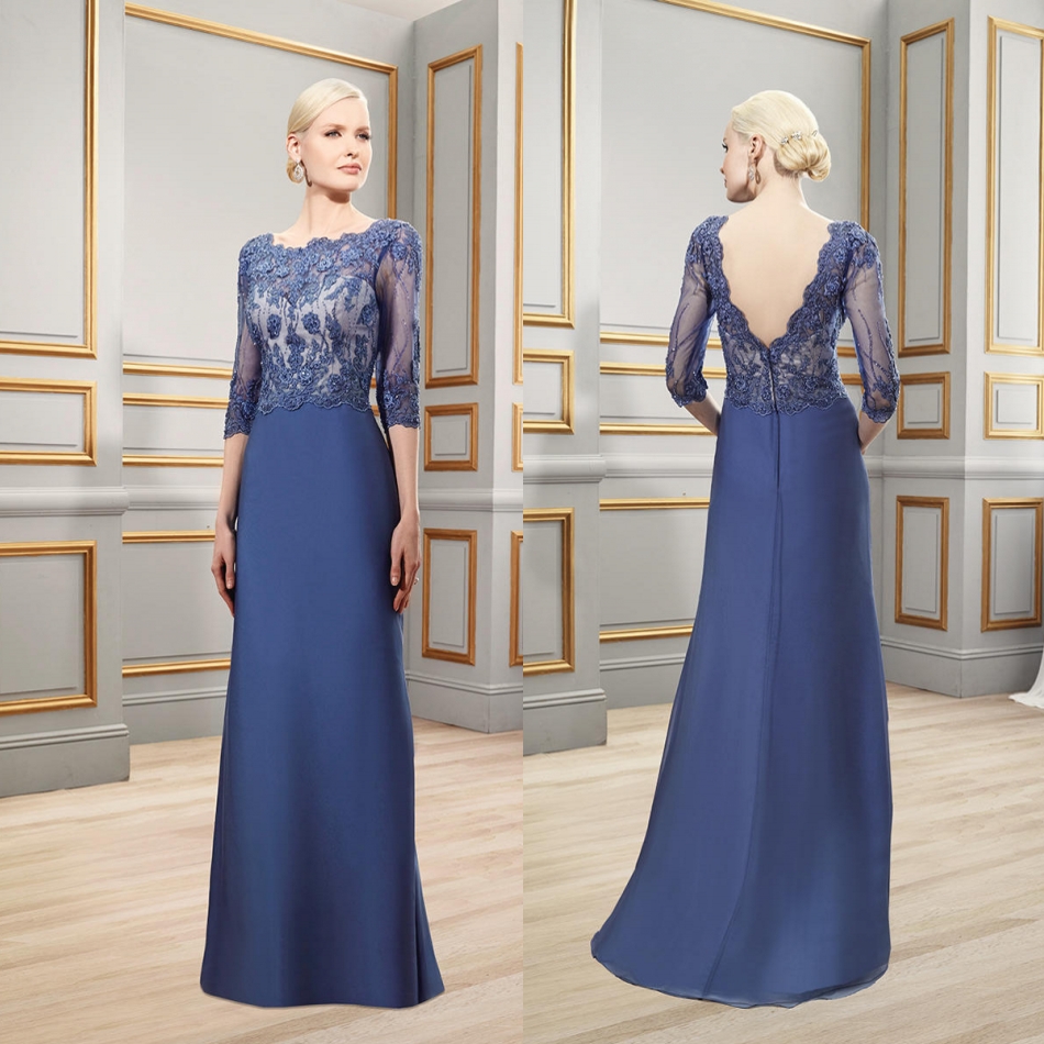 Blue Elegant Mother Of The Bride Dresses For Wedding Backless Applique Beads Plus Size Mother's Dress Formal Gown Evening Dresses Party Wear
