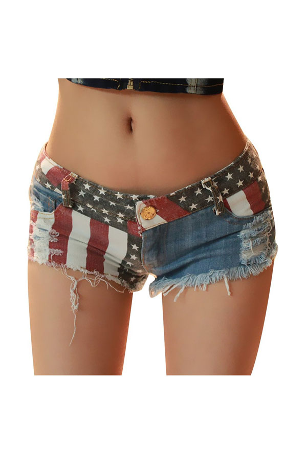 Fashion Summer Women's Sexy Ripped Hole American Flag Denim Club Hot Pants Shorts Low Waist Nightout Clubwear Jeans
