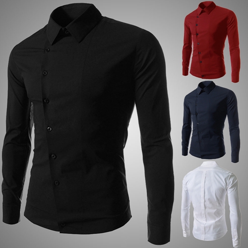 Wholesale-Chemise Homme Design Oblique Breasted Mens Long Sleeve Dress Shirts Casual Stylish Camisa Masculina