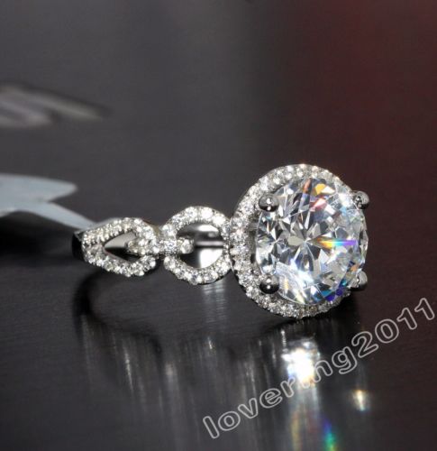 Brand New Prong setting Round Cut 8mm 2CT white Topaz Diamonique 10KT white Gold Filled Simultaed Diamond Women Wedding Ring gift Sz 5-11