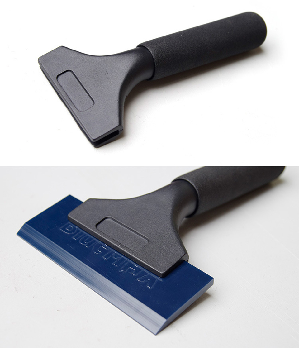 Streak-Free Window Squeegee with Blue Max Rubber Blade - Heavy-Duty Aluminum Handle Scraper for Glass Cleaning, Auto Detailing & Tile Work QH-02B