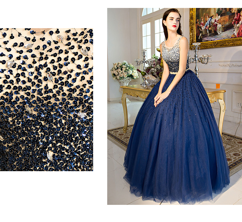 Glorious Navy Blue Ball Gown Prom Dress Major Beading Shining Sequins Quinceanera Dress Pageant Gowns Quinceanera Dresses