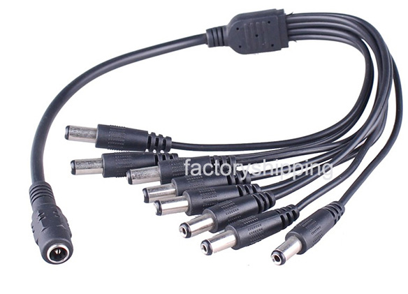 DC Power Splitter Adaptor Cable 12V Female to 2 / 3 / 4 / 5 / 8 Male way cable wire for CCTV camera 100pcs Fedex / DHL Free Shipping