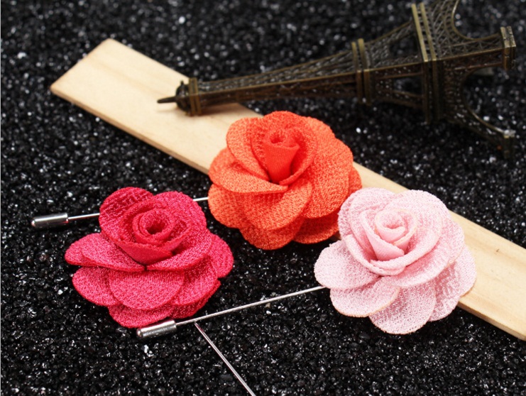 2017 Lapel Flower Man and Woman Camellia Handmade Boutonniere Stick Brooch Pin Men's Accessories in 22 Colors