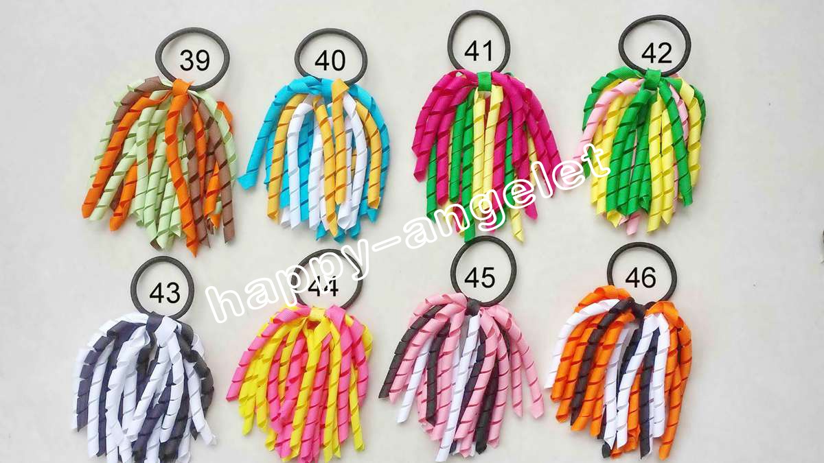 Woman Girl Korker Elastic Hairband Headwear Curl Tassel Ribbons Ponytail Holder Streamers Plain Colour 5Inch Corker Hair Bows Clips Rope PD002