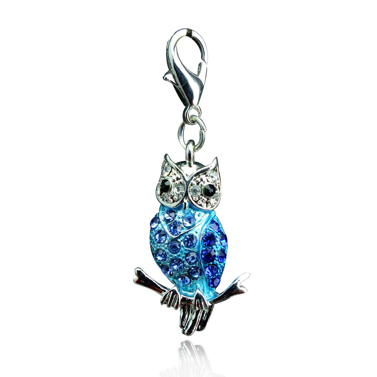 Hot Sale Fashion Floating Charms Lobster Clasp 5 Color Rhinestone Owl Charms DIY Accessories Jewelry Mix Order