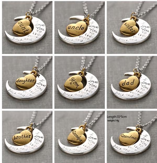 Retro Fashion Antique Silver Gold "I Love You To The Moon and Back" Pendant Necklace Gift for Lover Mom Dad Daughter Sun Gift
Retro Fashion Antique Silver Gold "I Love You To The Moon and Back" Pendant Necklace Gift for Lover Mom Dad Daughter Sun Gift