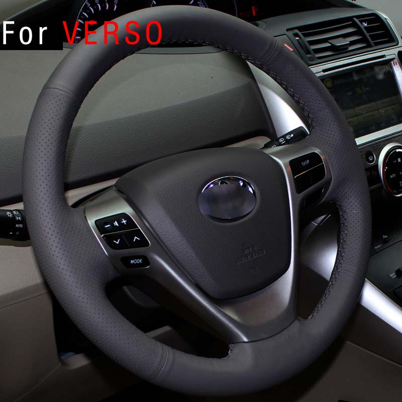 Steering wheel covers Case for Toyota Verso Genuine leather DIY Hand-stitch Car styling Interior decoration car steering covers