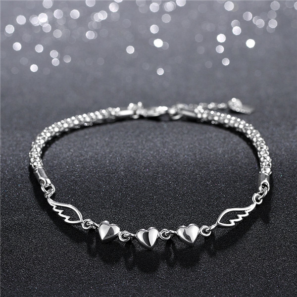 Hot christmas sale 925 silver Heart Feather Bracelet DFMCH365, Brand new fashion 925 sterling silver plated Chain link bracelets high grade