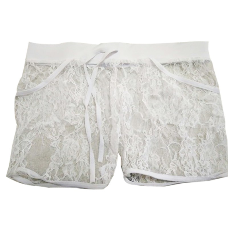 Wholesale- Women's Drawstring Shorts Sexy Lace Sheer Floral Hollow Out Elastic Party Travel Shorts Panty Summer