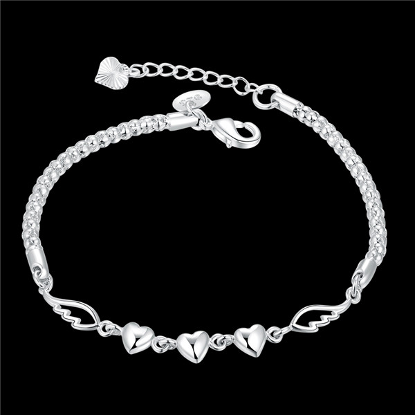 Hot christmas sale 925 silver Heart Feather Bracelet DFMCH365, Brand new fashion 925 sterling silver plated Chain link bracelets high grade