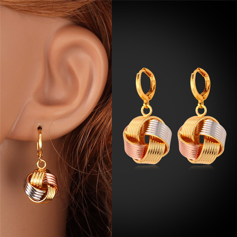 Women Jewelry Multi-Tone Gold Fancy Ball Charms Drop Earring Dangle Platinum/18K Real Gold/Rose Gold Plated