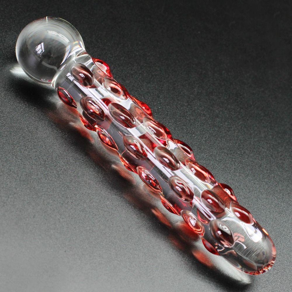 2016 Real Promotion Huge Dildo Sex Shop Consoladores Fashion Red Fleck Glass Penis, Colorful Dildo Wand Masturbation Sex Toys, Adult Toys