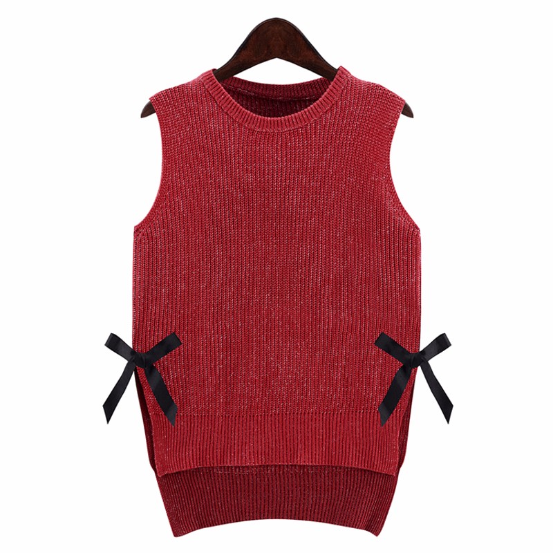 Pullover 2015 New Autumn Winter Fashion Women Sweater Loose Bow Sleeveless Sweater Vest Casual Tops Pull Femme Plus Size FG1511