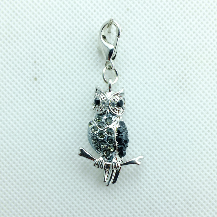 Hot Sale Fashion Floating Charms Lobster Clasp 5 Color Rhinestone Owl Charms DIY Accessories Jewelry Mix Order