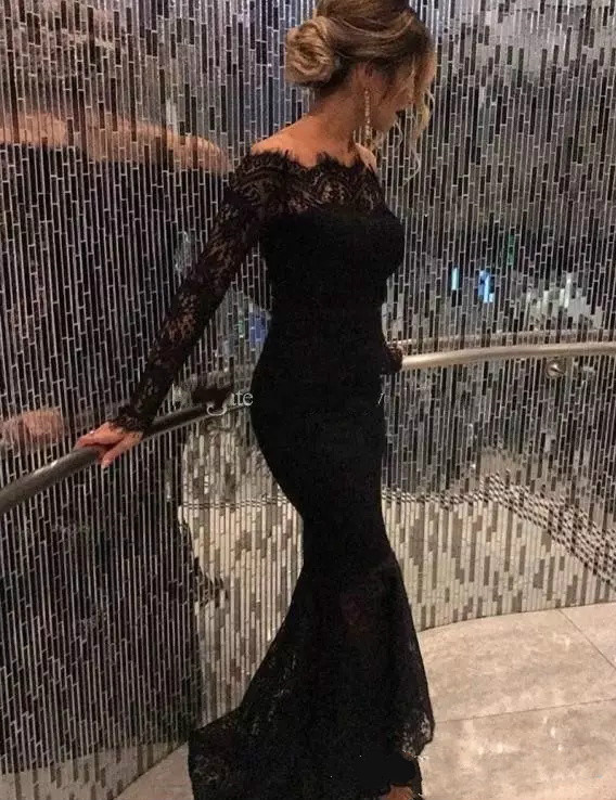 Lace Applique Arabic High Low Mermaid Evening Dresses Off Shoulder Cheap Party Formal Dress Long Sleeves Cocktail Gowns Evening Gown