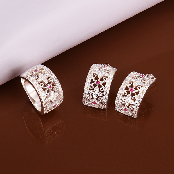 High grade 925 sterling silver Ruby hollow piece jewelry sets DFMSS626 brand new Factory direct sale wedding 925 silver earring ring