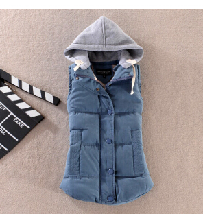Wholesale-autumn and winter gilet women short cotton thickening quilted puffer vest hood plus size casual office vest waistcoat