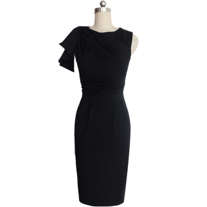 2015 Sexy Women Dresses Elegant Vintage Ruched Tunic Business Casual Party Bodycon Slim Waist Midi Pencil Work Dress Vestidos FG1511