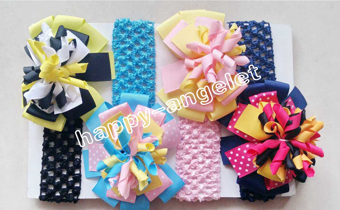 Baby 4inch M2M layered Curly Ribbon Hair band hairpins Corker hairband korker hair bows clips crochet headband hair accessories PD008