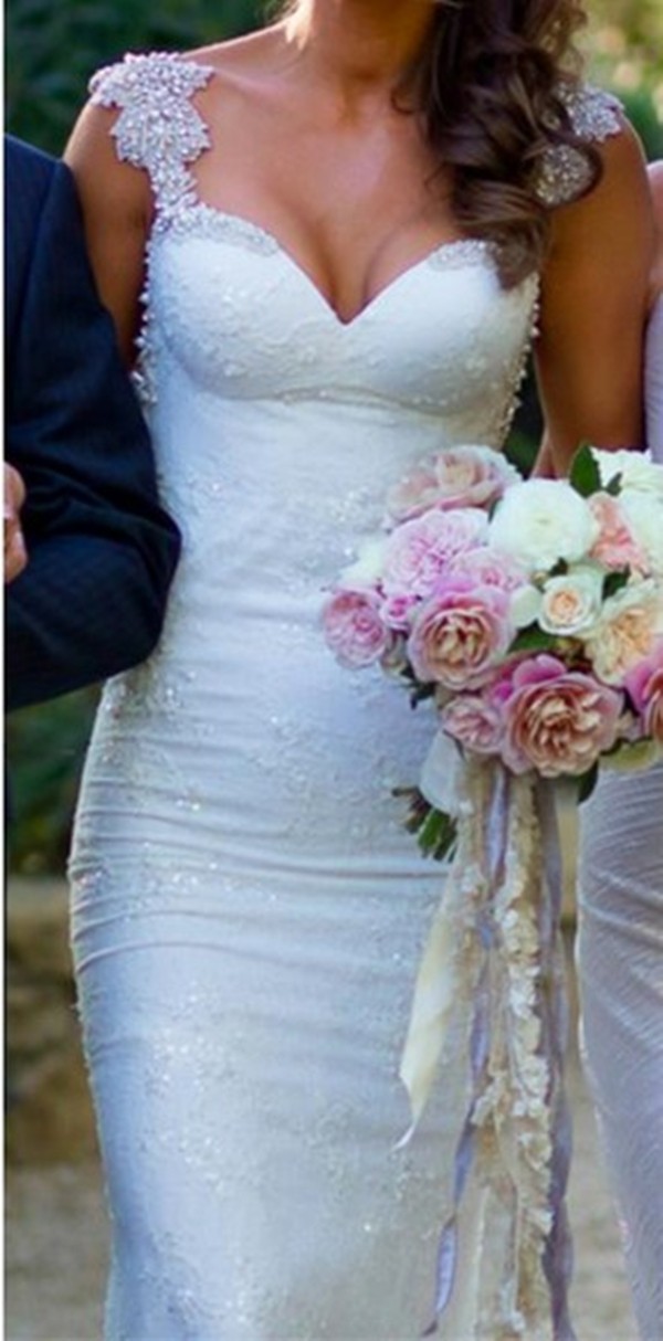 Mermaid Long Wed Wedding Dress White Sweetheart Tank Sleeveless Floor Length Court Train Bridal Gown Beading Backless Lace Wedding Dresses
