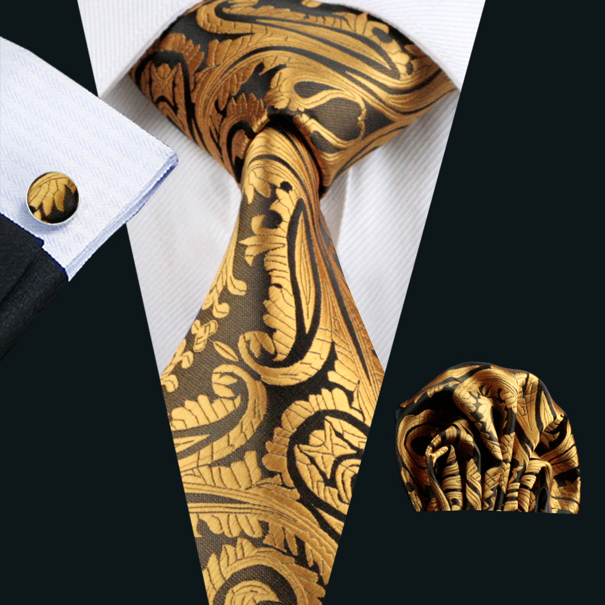 Hot Selling Gold Yellow Tie for Men Hankerchief Cufflinks Set Mens Jacquard Woven Business Necktie 8.5cm Width Casual Set N-0988, Black;blue
Hot Selling Gold Yellow Tie for Men Hankerchief Cufflinks Set Mens Jacquard Woven Business Necktie 8.5cm Width Casual Set N-0988, Black;blue