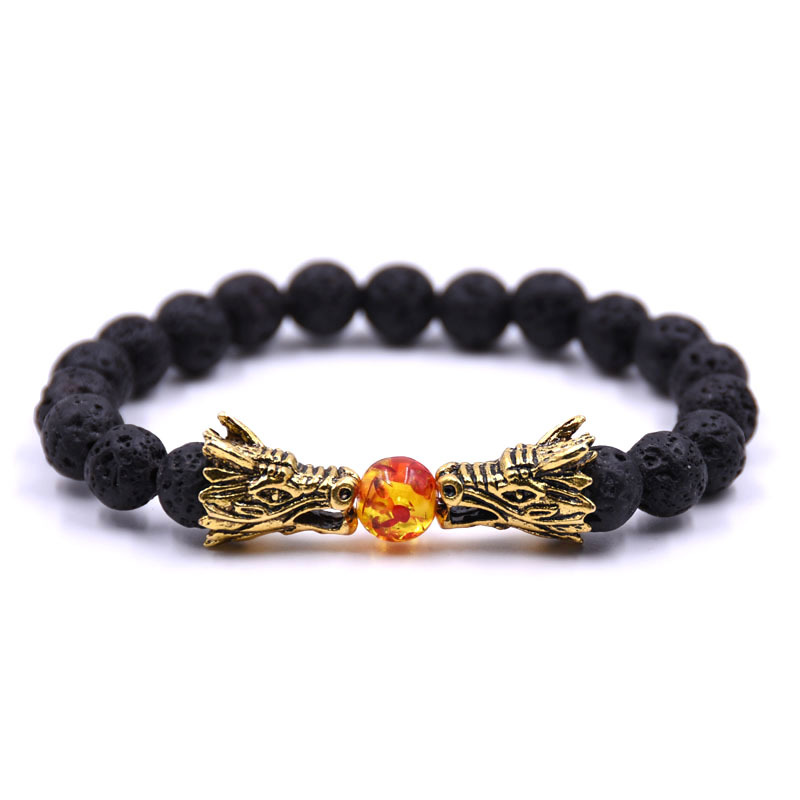 8mm Natural Stone Beaded Bracelet Black Lava Stone Tiger Eye Crystal Bracelet Men bileklik Men Jewelry Dragon pulseras pulseira