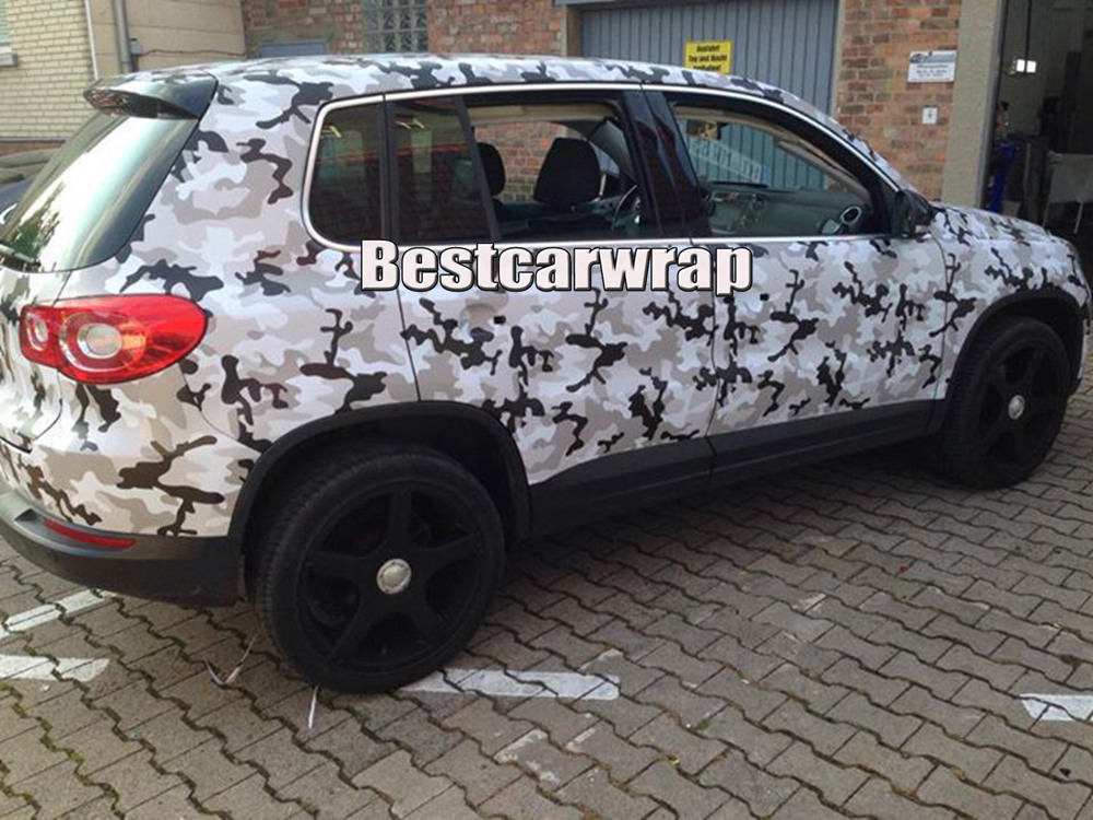 Winter Snow camo vinyl wraps Black white grey With Air Free Vehicle decal Stickers Winter arctic tiger camougflage Film 1.52x30m/Roll