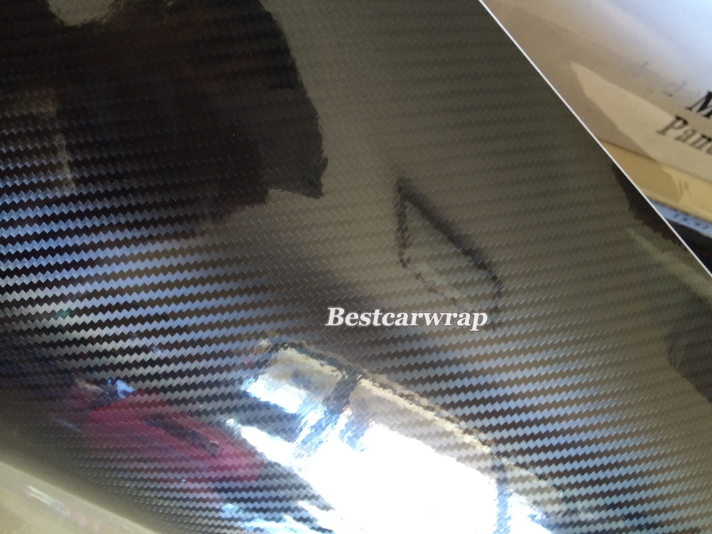 Premium Black 5D Carbon Fiber Vinyl Wrap Car Wrap Film Air Bubble Free Gloss 5D Carbon Fibre Vehicle Wrapping Film size 1.52x20m/Roll