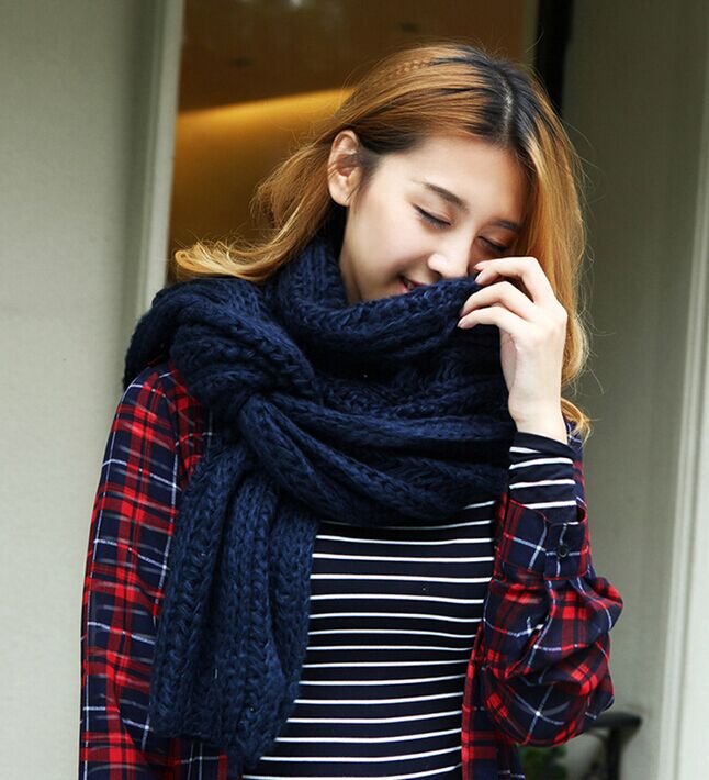 girl women solid knit Scarf Scarves Stole Neckerchief 290*40cm 12pcs/lot #3984