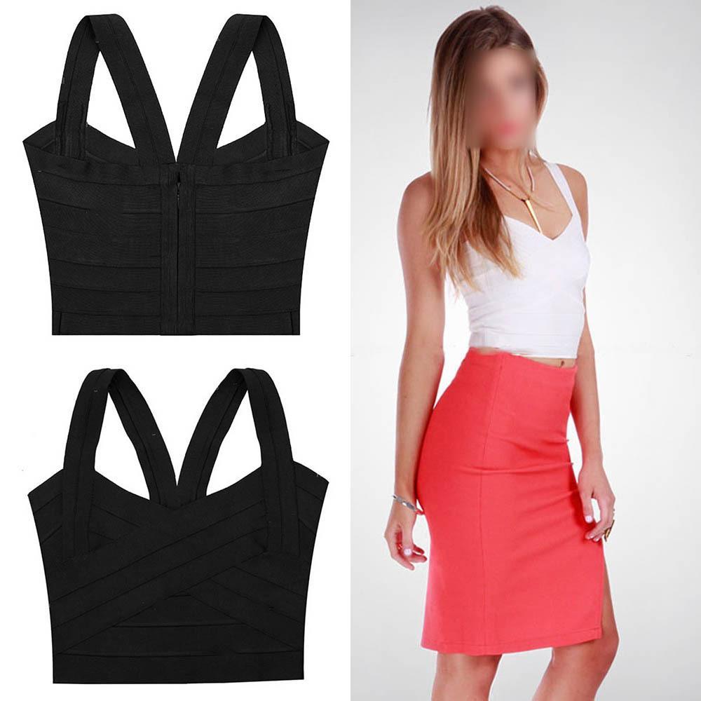 FreeShipping Sexy Womens V-neck Bandage Cropped Tops Club Cami Tank Tops Back Zipper Vest