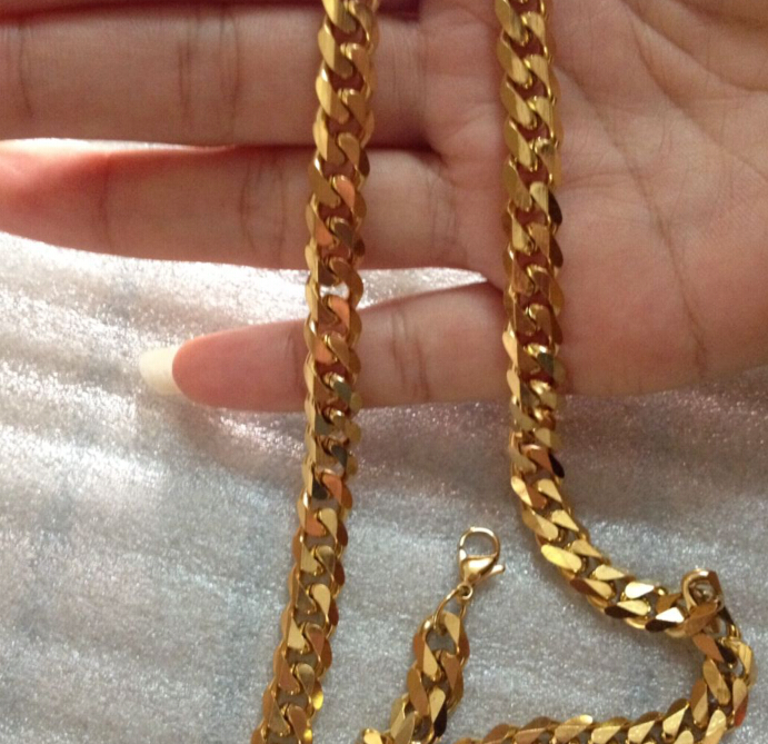 Good quality Gold Color Stainless Steel Fashion Curb Chain Necklace for Holiday Gifts Jewelry for women Men Gift 5mm 24''