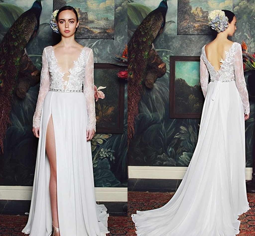 deep v neck chiffon wedding dresses beach long sleeves front splite saprking crystal beaded sheer lace wedding gowns beach bridal dress, Custom made color
deep v neck chiffon wedding dresses beach long sleeves front splite saprking crystal beaded sheer lace wedding gowns beach bridal dress, Custom made color