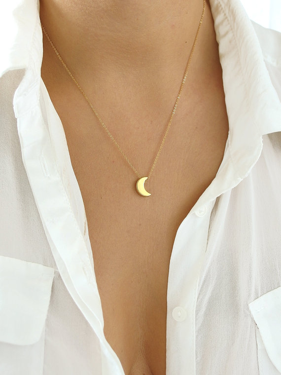 30PCS- N129 Gold Silver Cute Small Half Moon Necklace Simple Crescent Moon Necklace Little Galaxy Moon Necklaces for Ladies Girl