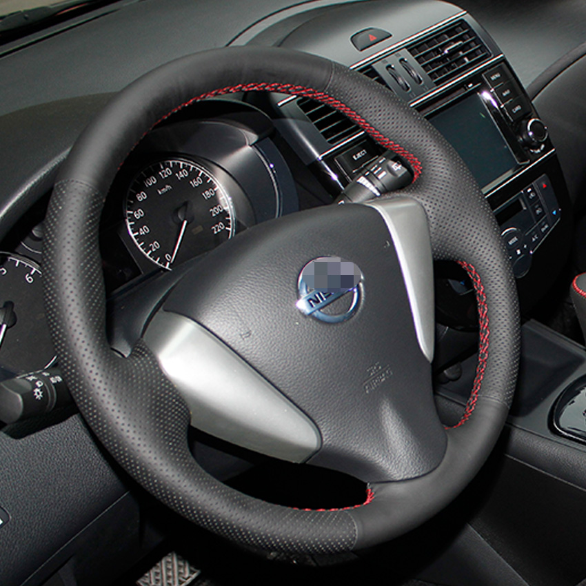 Steering wheel cover Case for NISSAN TIIDA 2011 Bluebird 2012 SYLPHY Genuine leather DIY Car styling Interior decoration Car covers