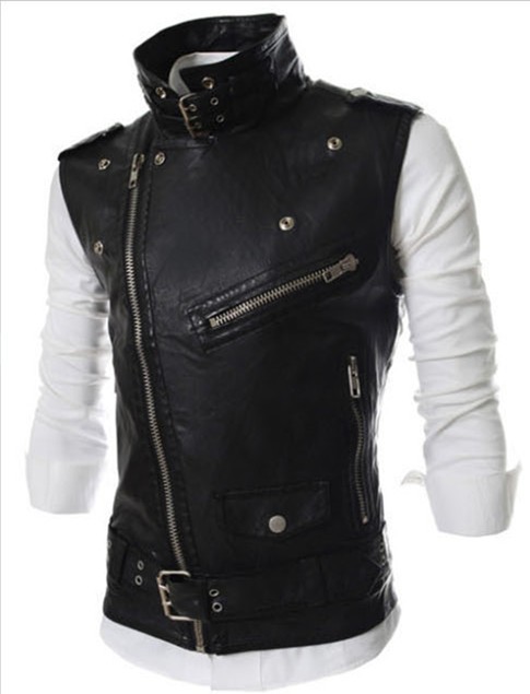 Fall-Free Shipping!Punk style multi-zipper design men's leather vest,Pank-stil' mul'ti- Molniya dizayn muzhskoy kozhanyy zhilet