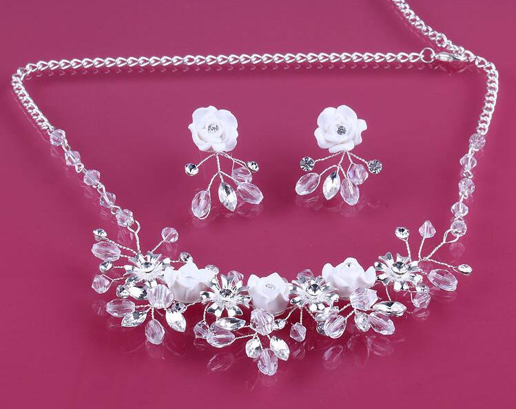 Wedding Rhinestone Pearl Necklace+Earrings Wedding Bridal Jewelry Sets wedding accessories bridalmaid dress hair party supply HT034