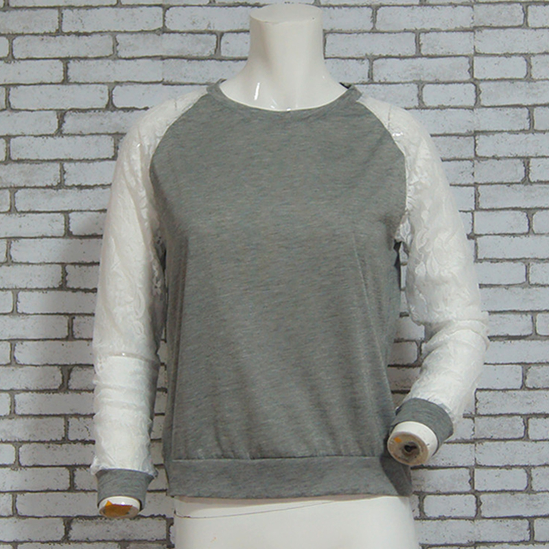 Wholesale- Rogi Blusas 2017 Fashion Women Long Sleeve Lace Patchwork Blouses Casual Tunic Tee Shirts Jumper Tops Poleras Mujer Plus Size