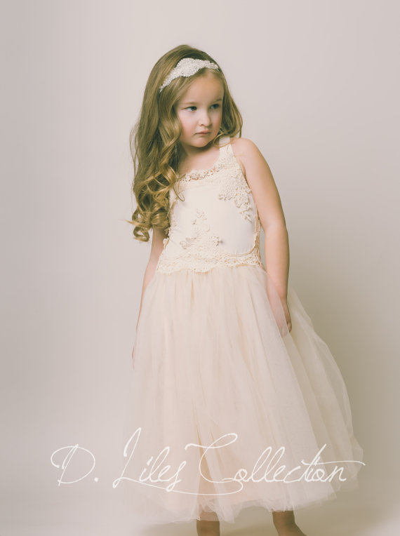 The Evangeline - Blush, Ivory, chiffon, lace, tulle, Flower Girl Dress, girls toddler dress, ages 1T, 2T,3T,4T, 5T, 6, 7, 8, 9/10, 11/12