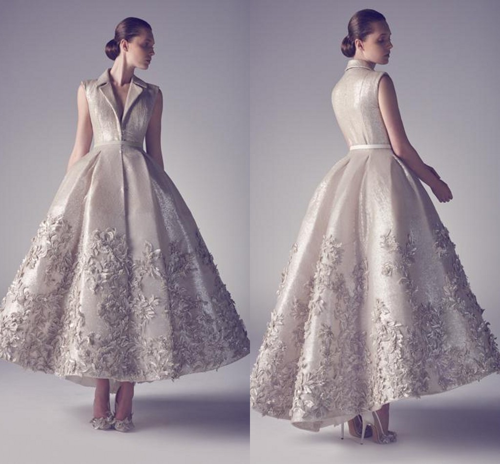 Ashi Studio Fall Short Evening Dresses A e V Neck Ankle Length Sleeveless Satin Appliques Formal Dress Arabic Mus Gowns